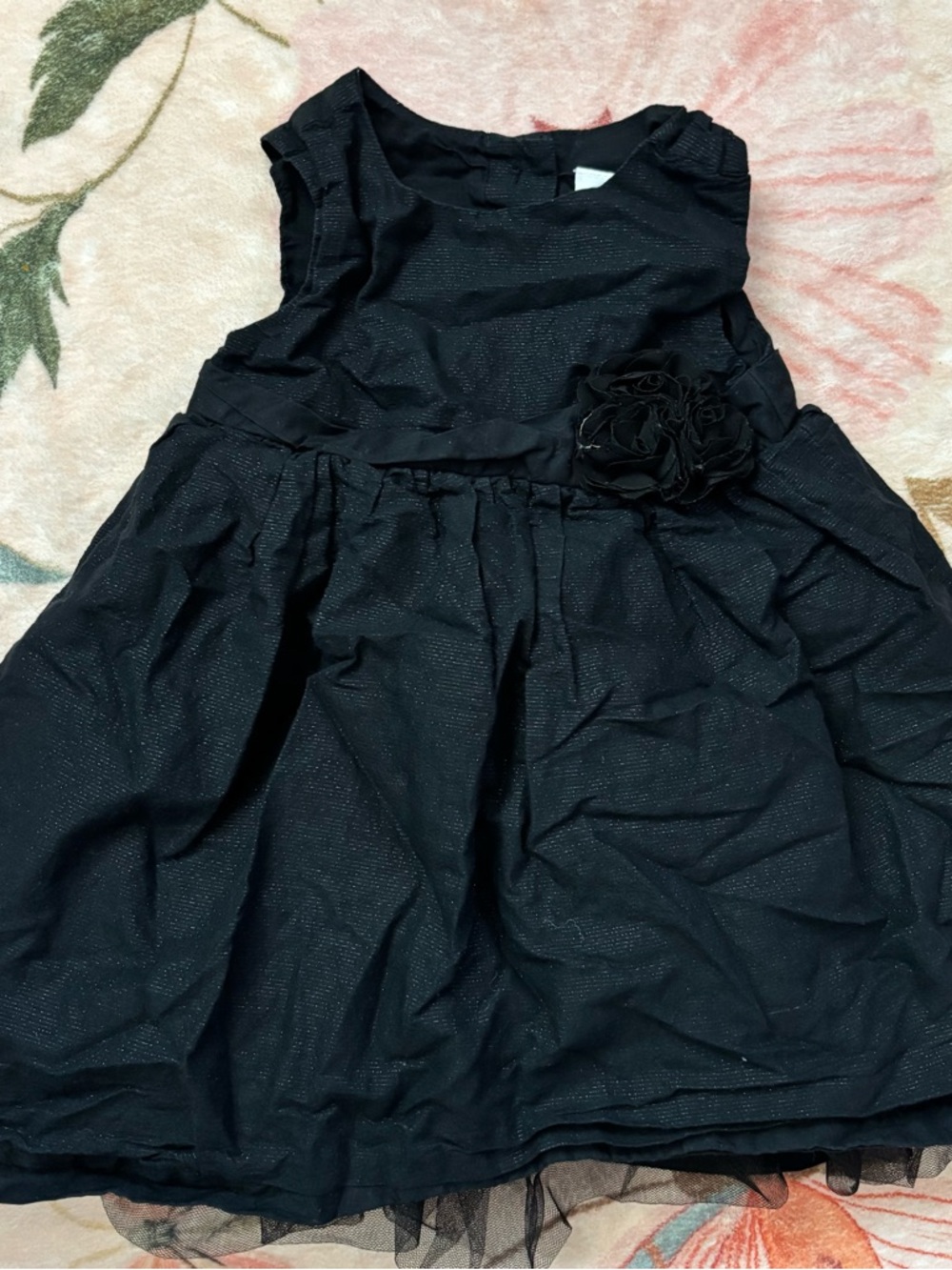 Gymboree Black Sparkle Dress with Floral Waist Accent